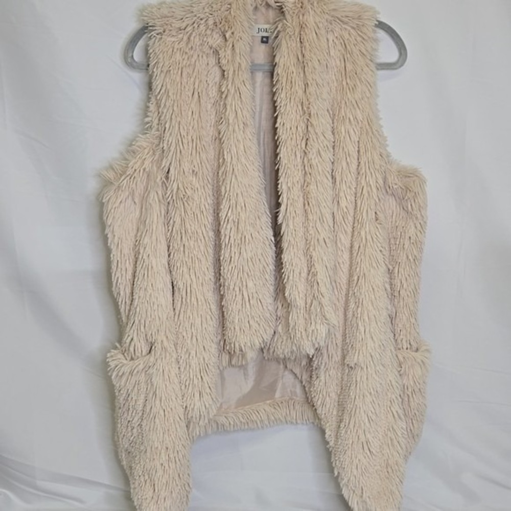 Jolt Faux Fur Flyaway Vest, Pockets,‎ Draped Boho Festival Shaggy, Taupe, XL